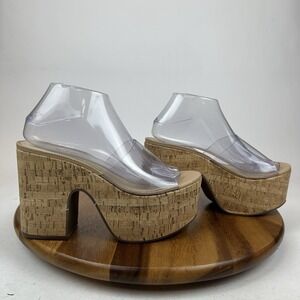 Womens Schutz Dalle Vinyl Cork Slip On Platform Sandals Heels Size 9 B NWOB